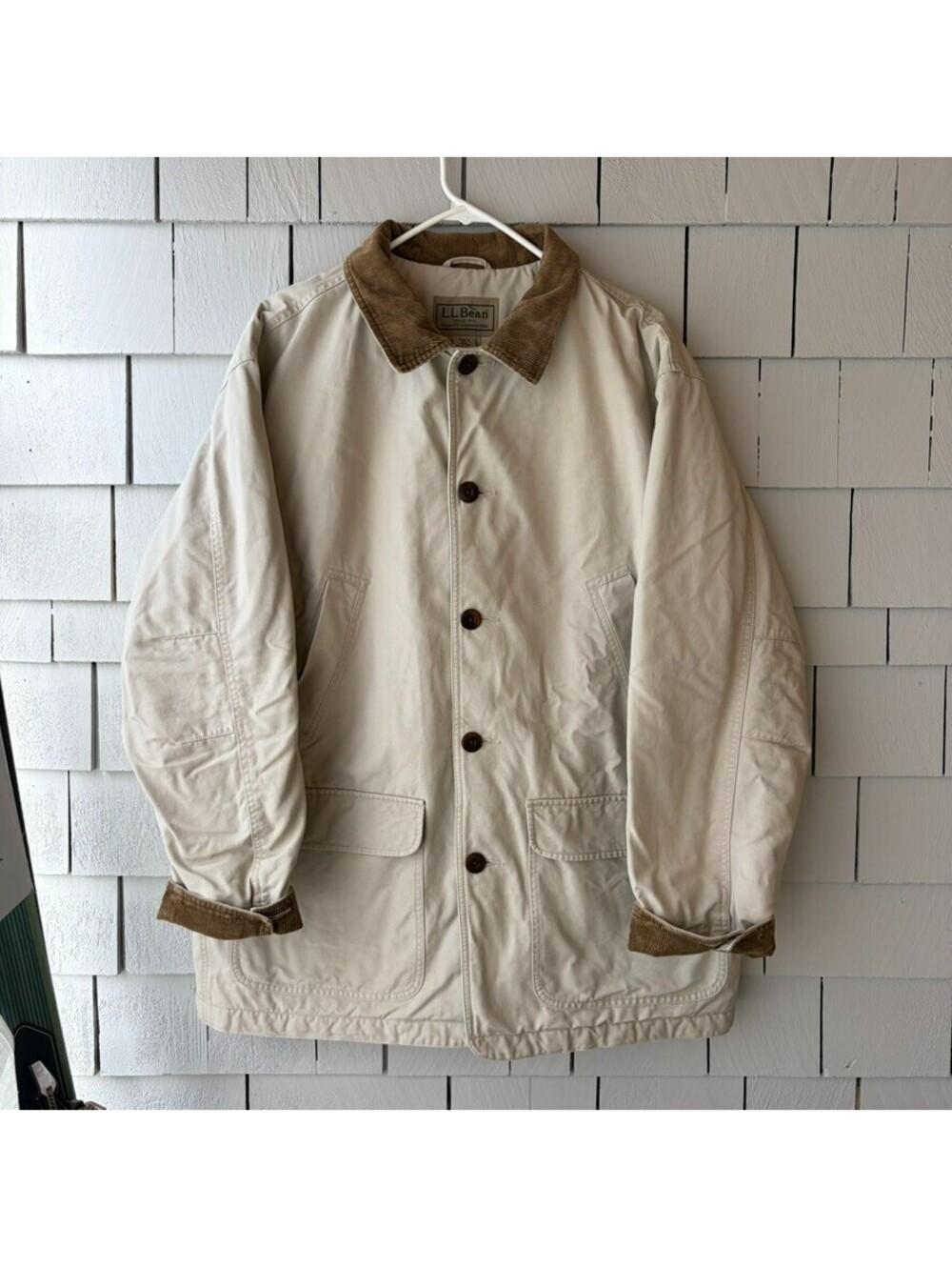 L.L.Bean Barn Chore Coat Mens Large Tan Beige Thinsulate Quilted Lined Canvas